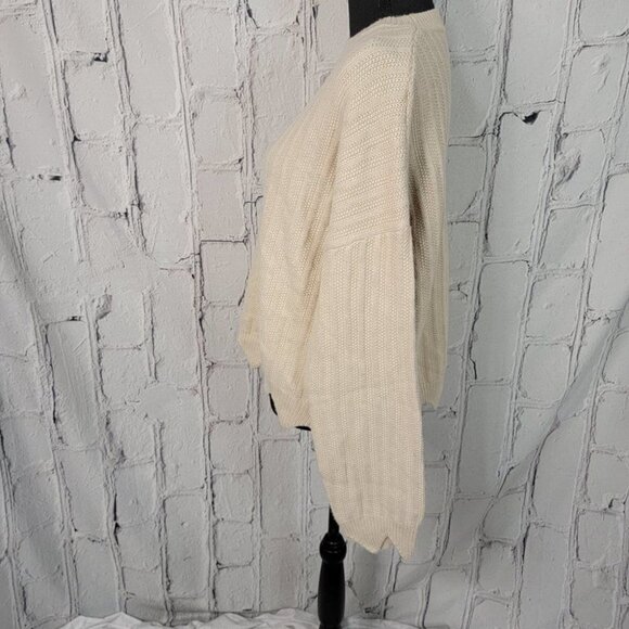 CREAM Heavy Knit scalloped hem‎ Ribbed Cropped Comfy Crew Neck Sweater L - Picture 5 of 10